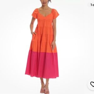 Donna Morgan Colorblock tiered trapeze Midi Dress size 8